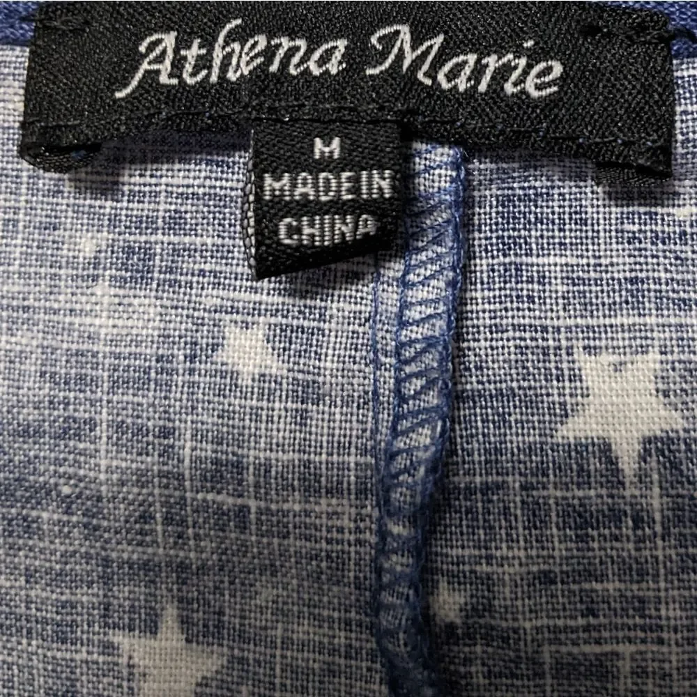 ATHENA MARIE Linen Star Print Boxy Top M - Picture 4 of 7
